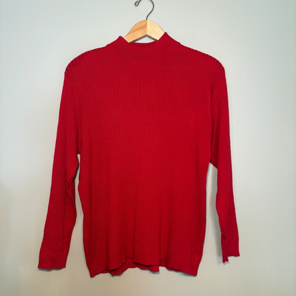 Karen Scott II Red Ribbed Mock Neck Merino Wool Blend‎ Sweater Plus Size 2X UK